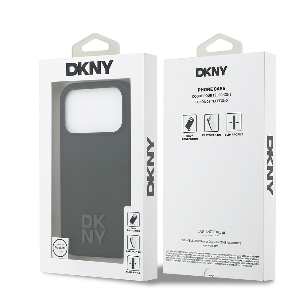 Apple iPhone 17 Pro Kılıf DKNY Orjinal Lisanslı M-safe Şarj Özellikli Metal Logolu Silikon Kapak Siyah