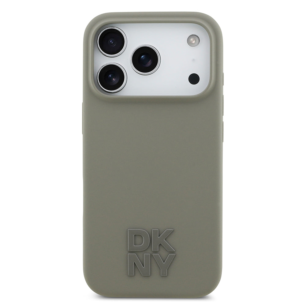 Apple iPhone 17 Pro Kılıf DKNY Orjinal Lisanslı M-safe Şarj Özellikli Metal Logolu Silikon Kapak Bej
