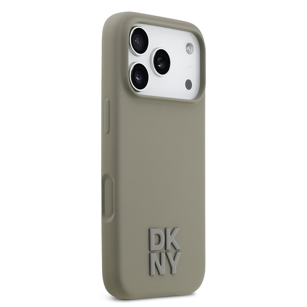 Apple iPhone 17 Pro Kılıf DKNY Orjinal Lisanslı M-safe Şarj Özellikli Metal Logolu Silikon Kapak Bej