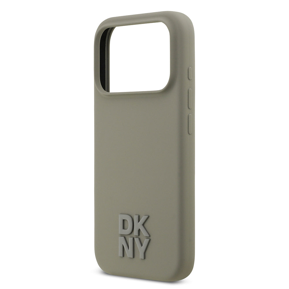 Apple iPhone 17 Pro Kılıf DKNY Orjinal Lisanslı M-safe Şarj Özellikli Metal Logolu Silikon Kapak Bej