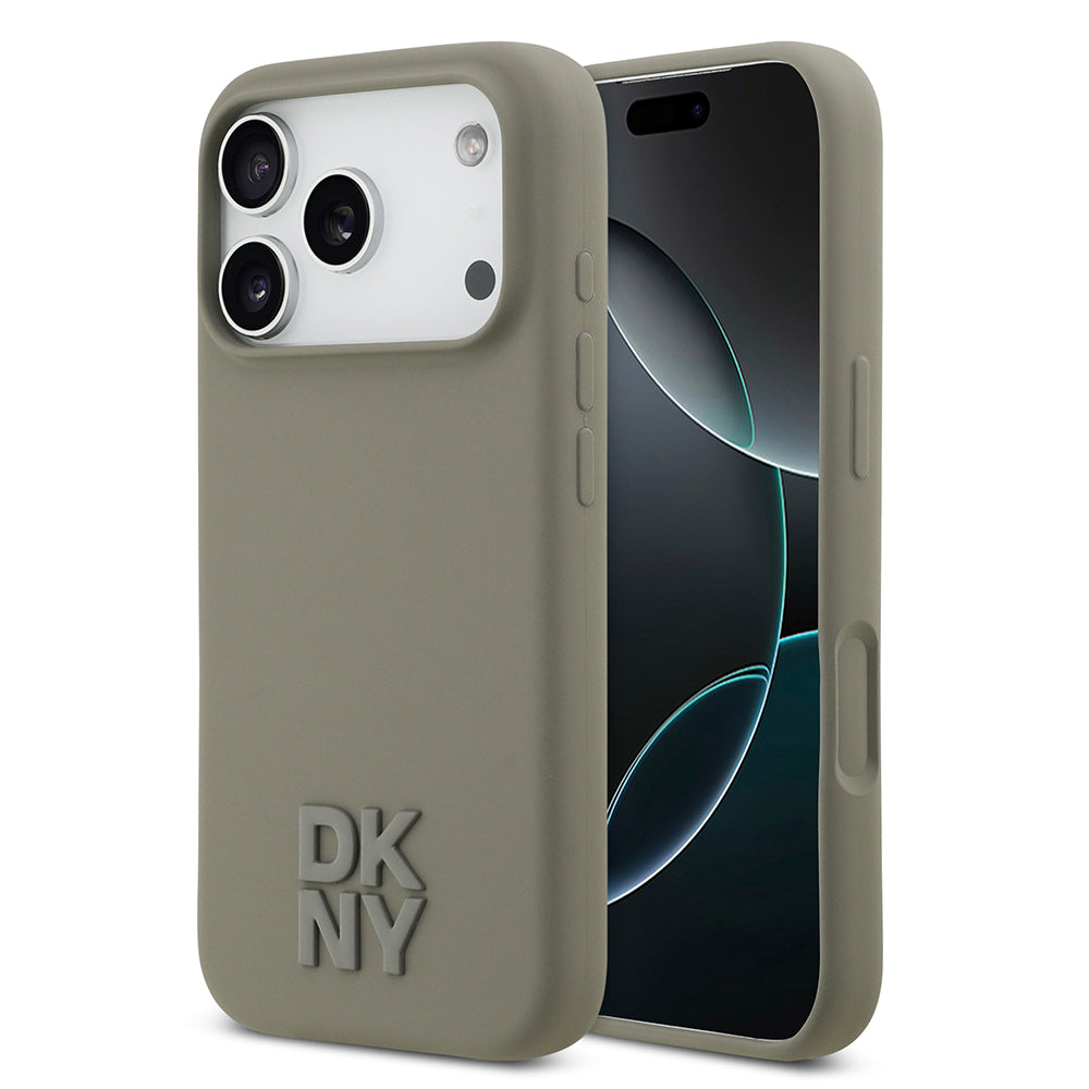 Apple iPhone 17 Pro Kılıf DKNY Orjinal Lisanslı M-safe Şarj Özellikli Metal Logolu Silikon Kapak Bej