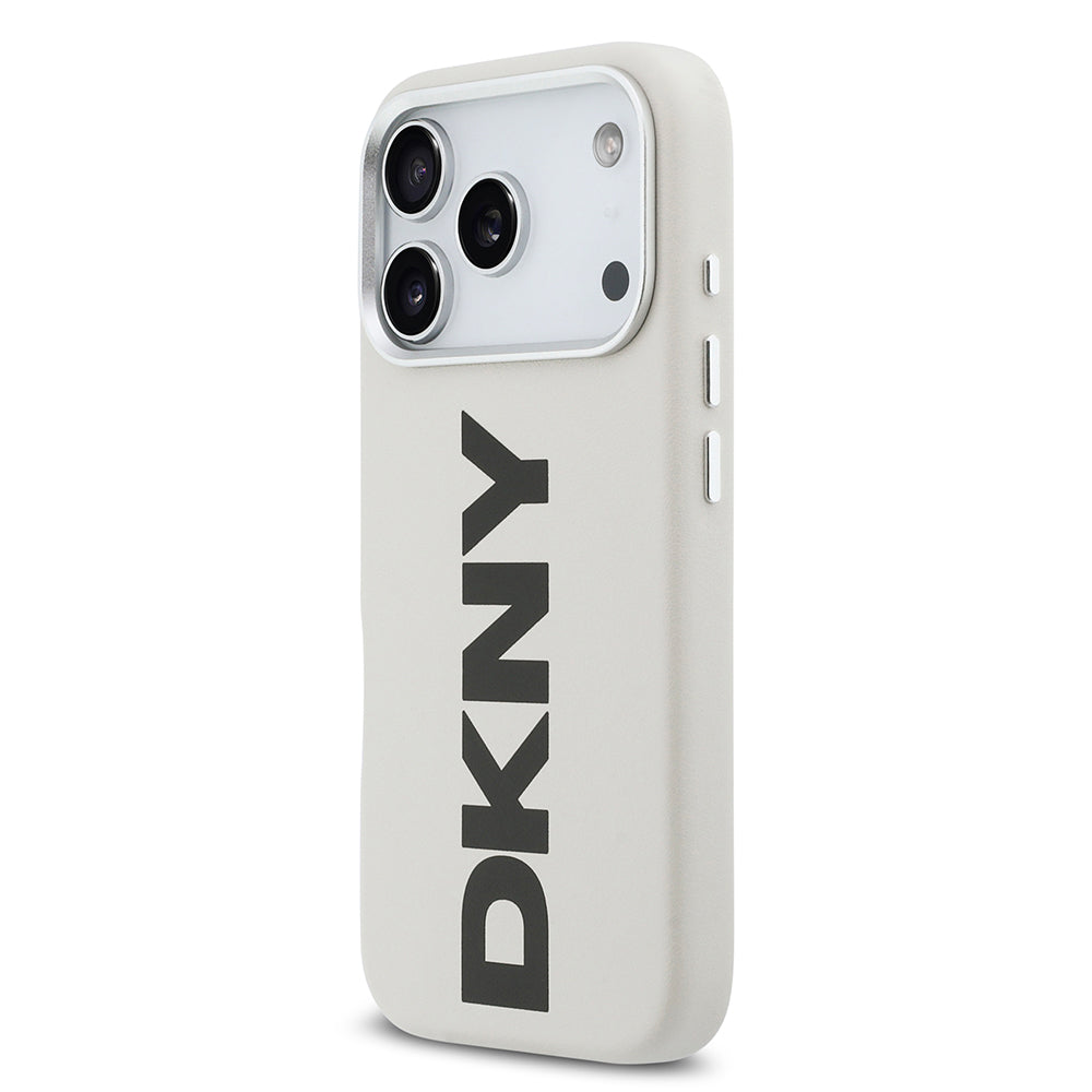 Apple iPhone 17 Pro Kılıf DKNY Orjinal Lisanslı M-safe Şarj Özellikli PU Büyük Dikey Logolu Kapak Beyaz
