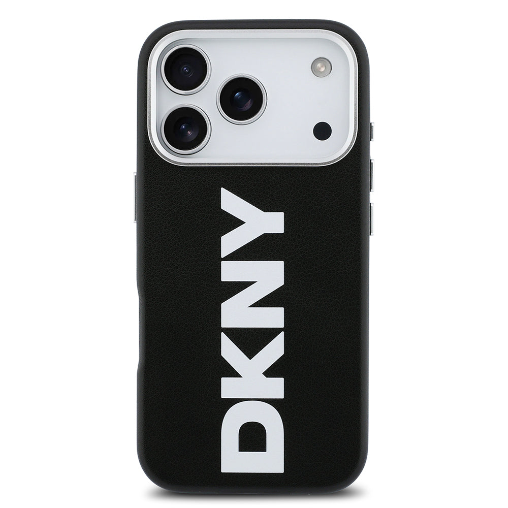 Apple iPhone 17 Pro Kılıf DKNY Orjinal Lisanslı M-safe Şarj Özellikli PU Büyük Dikey Logolu Kapak Siyah