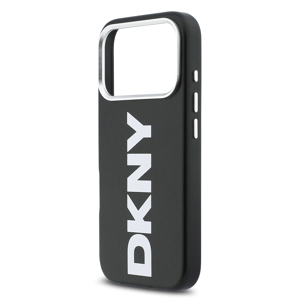 Apple iPhone 17 Pro Kılıf DKNY Orjinal Lisanslı M-safe Şarj Özellikli PU Büyük Dikey Logolu Kapak Siyah