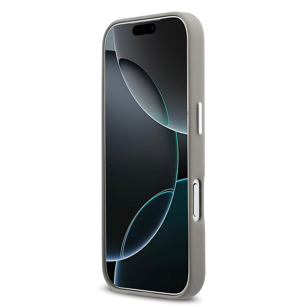 Apple iPhone 17 Pro Kılıf DKNY Orjinal Lisanslı M-safe Şarj Özellikli PU Büyük Dikey Logolu Kapak Bej