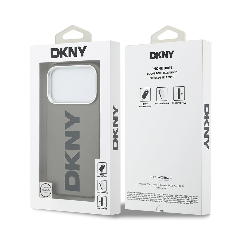 Apple iPhone 17 Pro Kılıf DKNY Orjinal Lisanslı M-safe Şarj Özellikli PU Büyük Dikey Logolu Kapak Bej