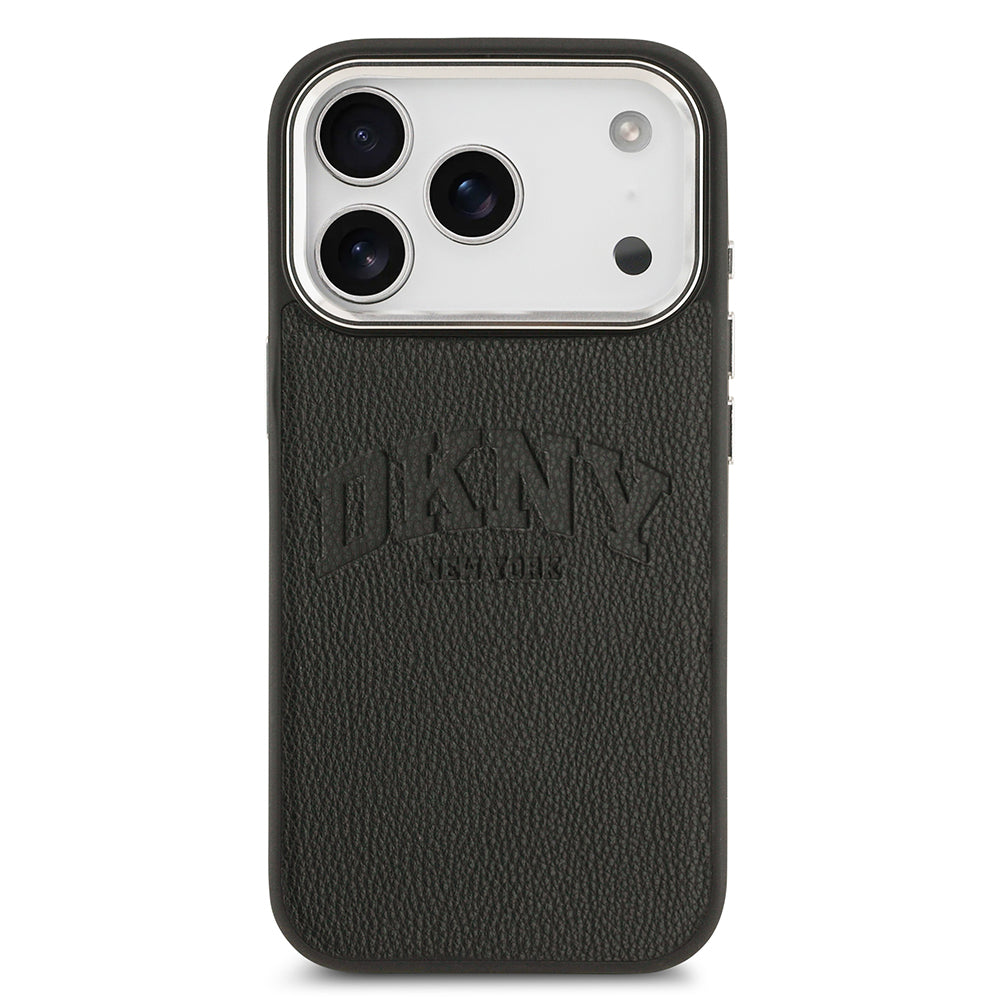 Apple iPhone 17 Pro Kılıf DKNY Orjinal Lisanslı M-safe Şarj Özellikli PU Deri Kabartmalı Kapak Siyah
