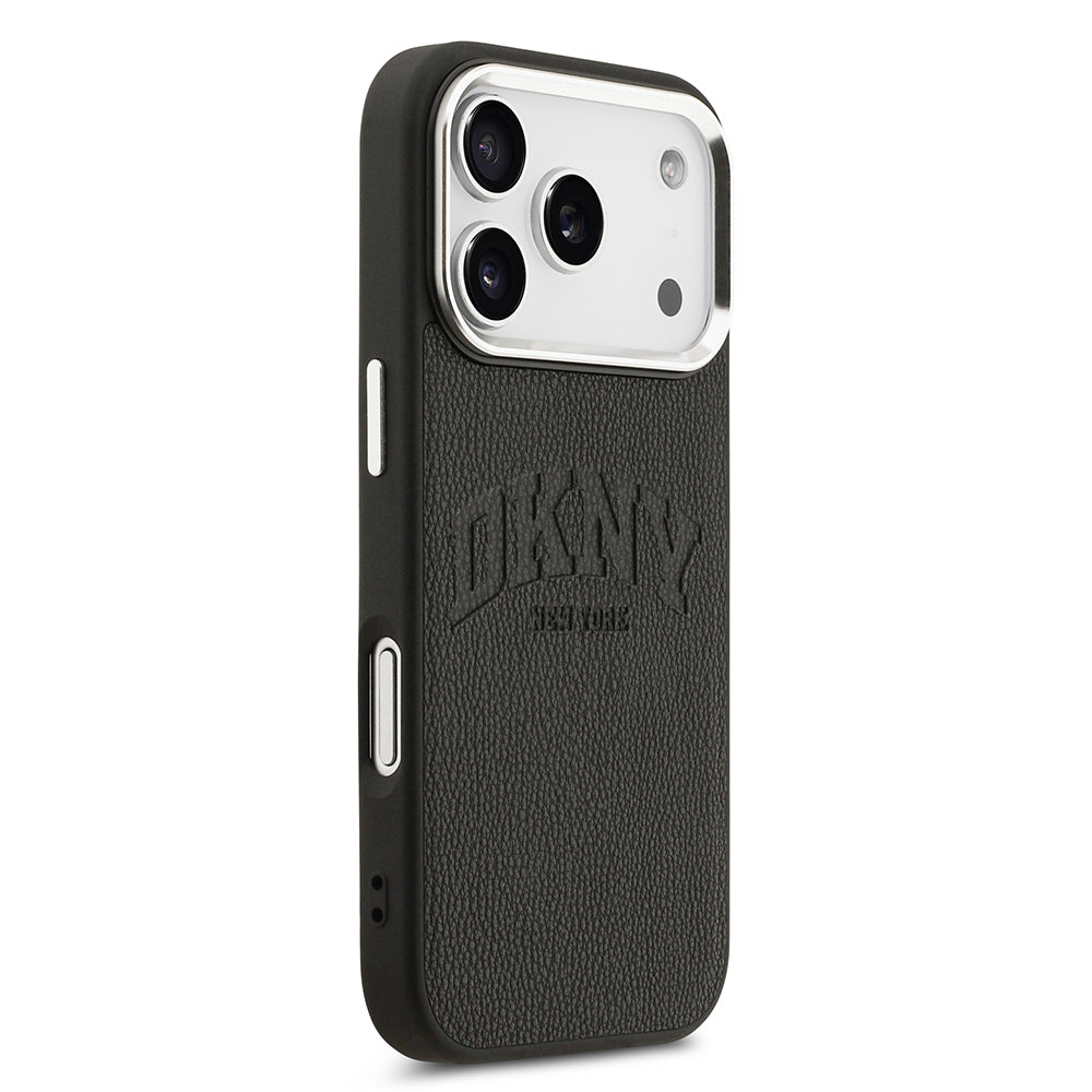 Apple iPhone 17 Pro Kılıf DKNY Orjinal Lisanslı M-safe Şarj Özellikli PU Deri Kabartmalı Kapak Siyah