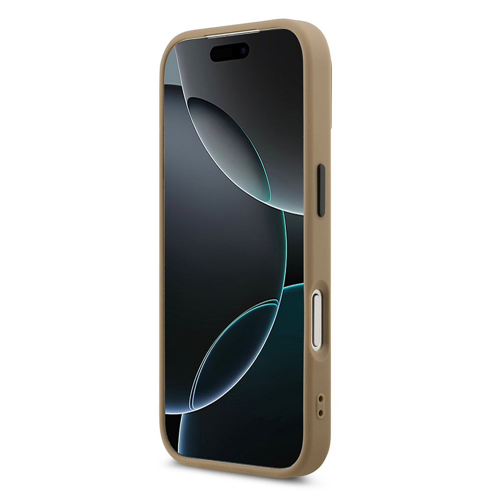 Apple iPhone 17 Pro Kılıf DKNY Orjinal Lisanslı M-safe Şarj Özellikli PU Deri Kabartmalı Kapak Bej