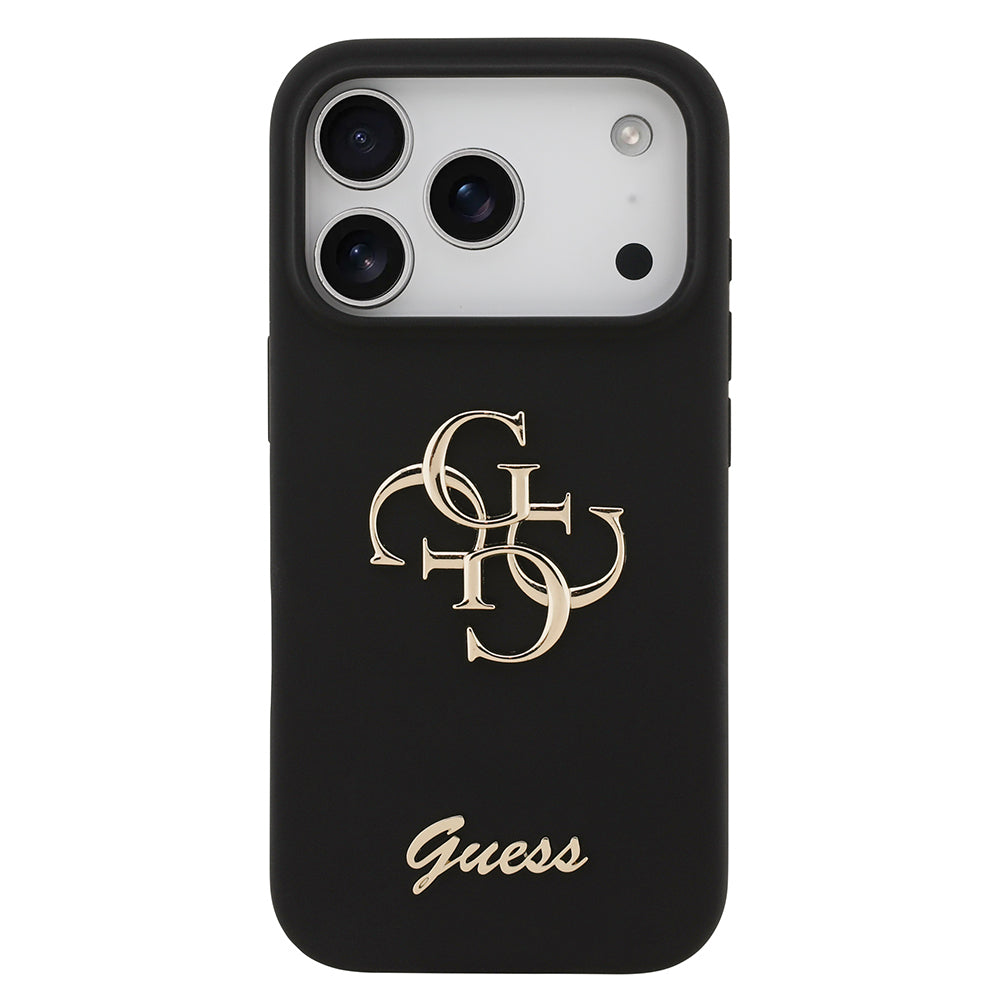 Apple iPhone 17 Pro Kılıf Guess Orjinal Lisanslı Grained Yazı Logolu Kapak Siyah