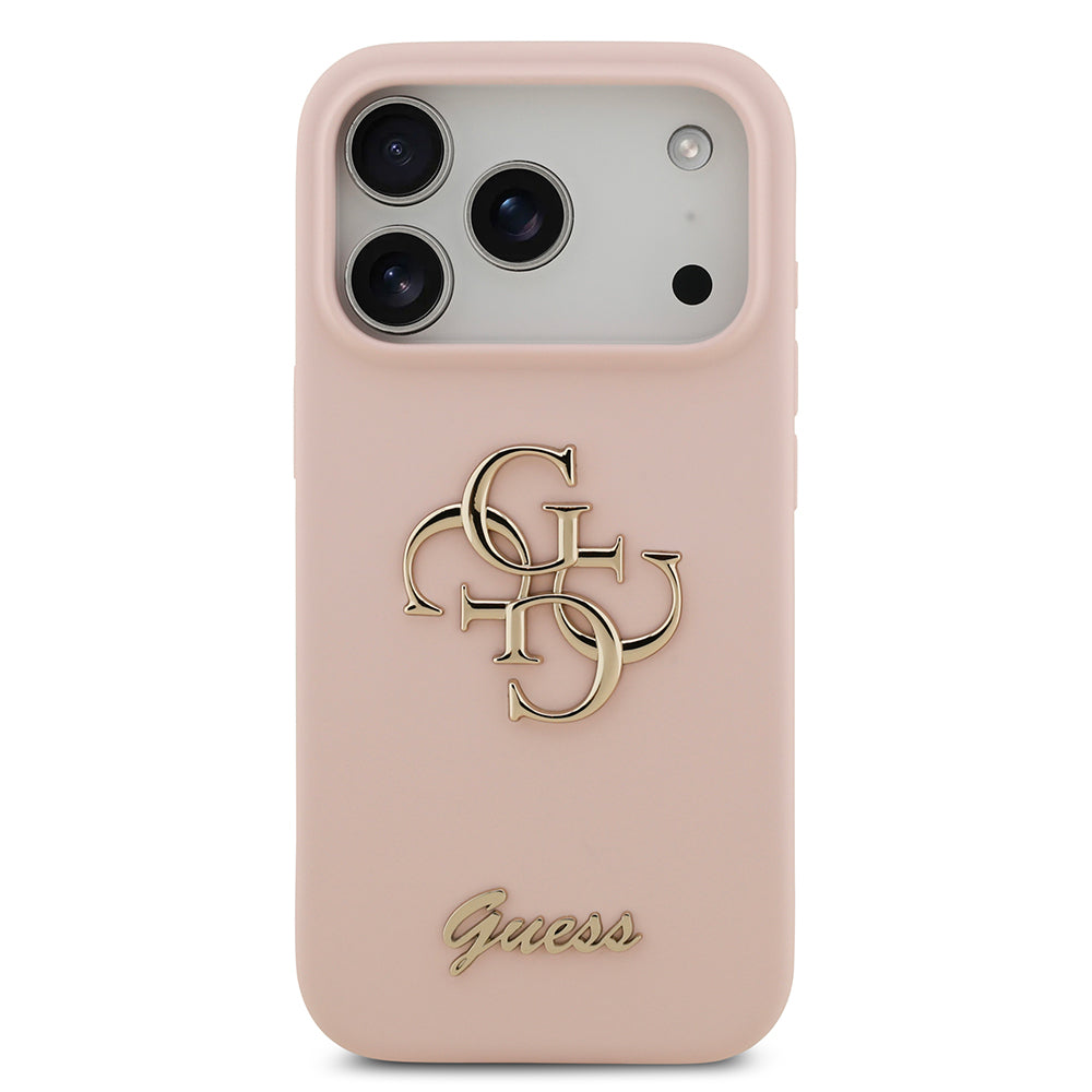 Apple iPhone 17 Pro Kılıf Guess Orjinal Lisanslı Grained Yazı Logolu Kapak Pembe
