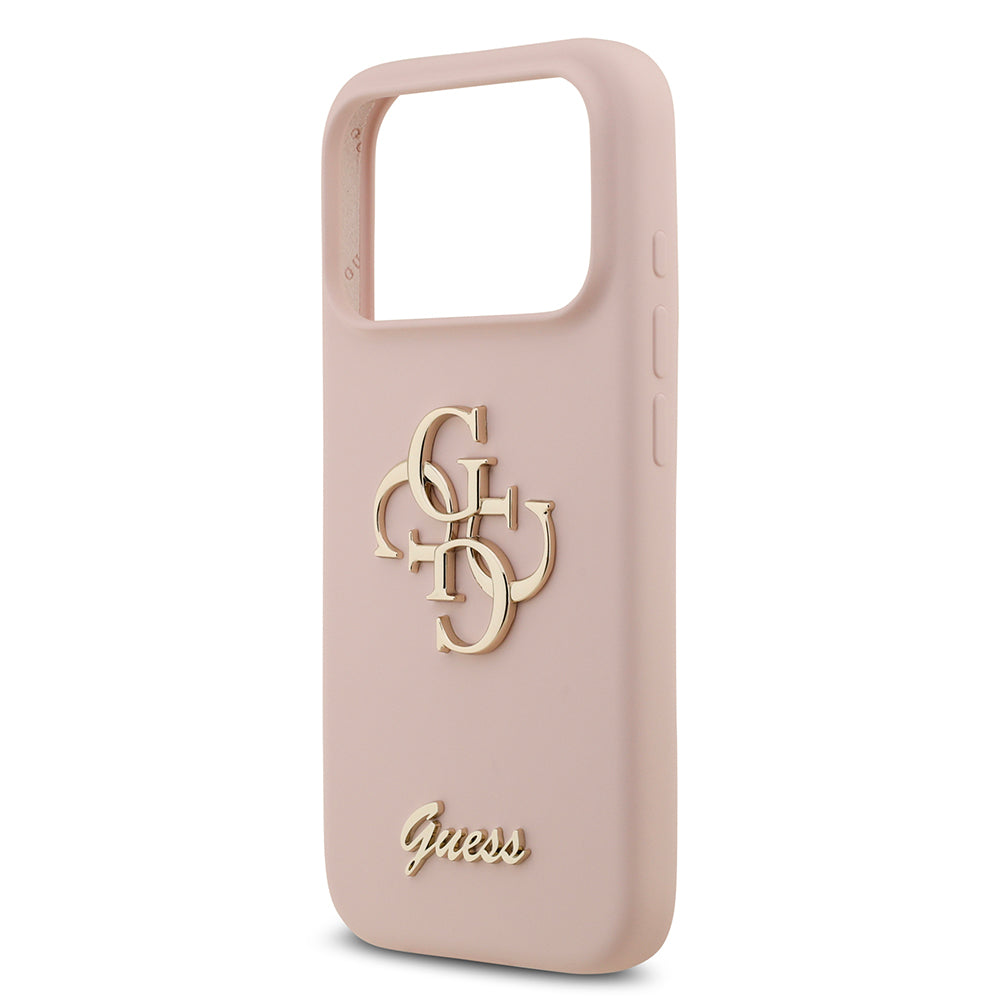 Apple iPhone 17 Pro Kılıf Guess Orjinal Lisanslı Grained Yazı Logolu Kapak Pembe