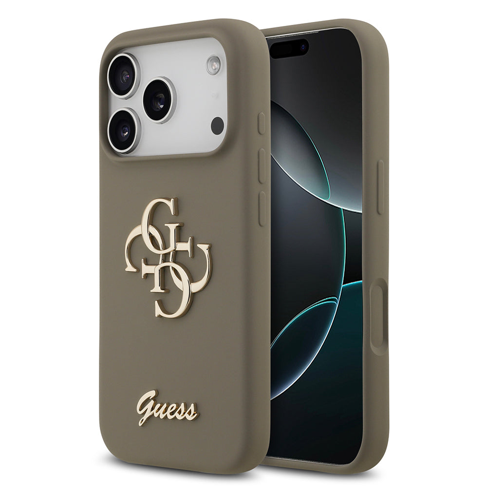 Apple iPhone 17 Pro Kılıf Guess Orjinal Lisanslı Grained Yazı Logolu Kapak Kahverengi