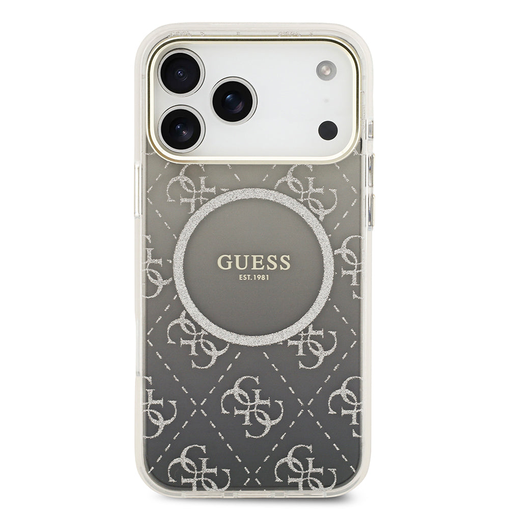 Apple iPhone 17 Pro Kılıf Guess Orjinal Lisanslı M-safe Şarj Özellikli 4G Desenli Simli Silikon Kapak Gri