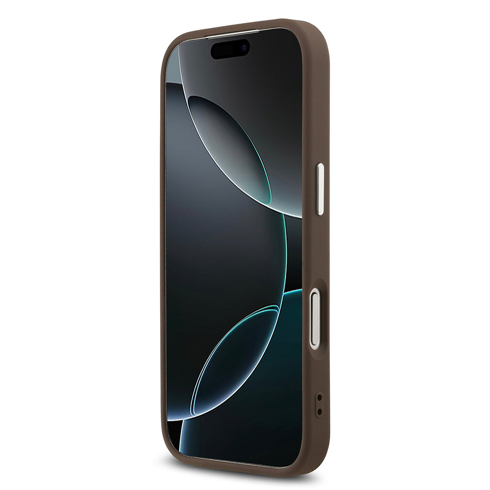 Apple iPhone 17 Pro Kılıf Guess Orjinal Lisanslı M-safe Şarj Özellikli 4G Klasik Yazı Logolu Kapak Kahverengi