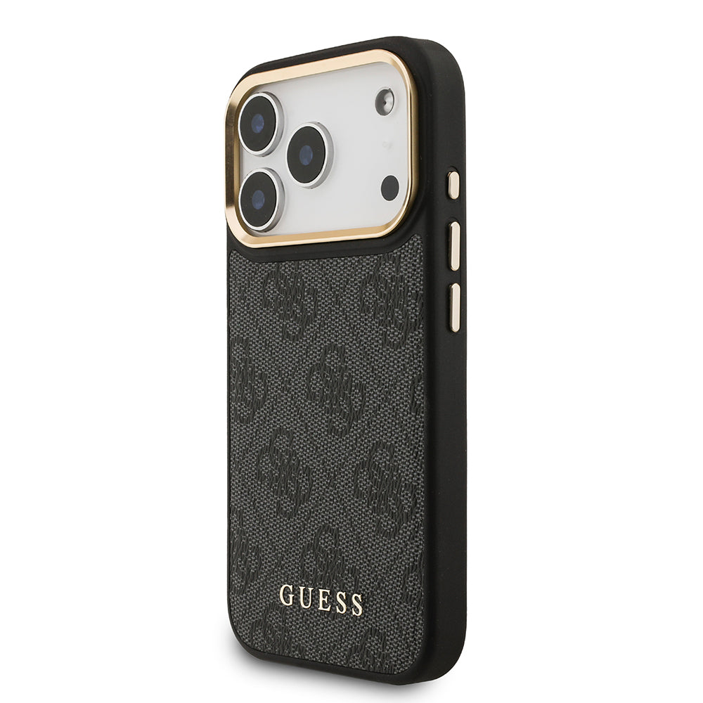 Apple iPhone 17 Pro Kılıf Guess Orjinal Lisanslı M-safe Şarj Özellikli 4G Metal Büyük Logolu Kartlıklı Kapak Siyah