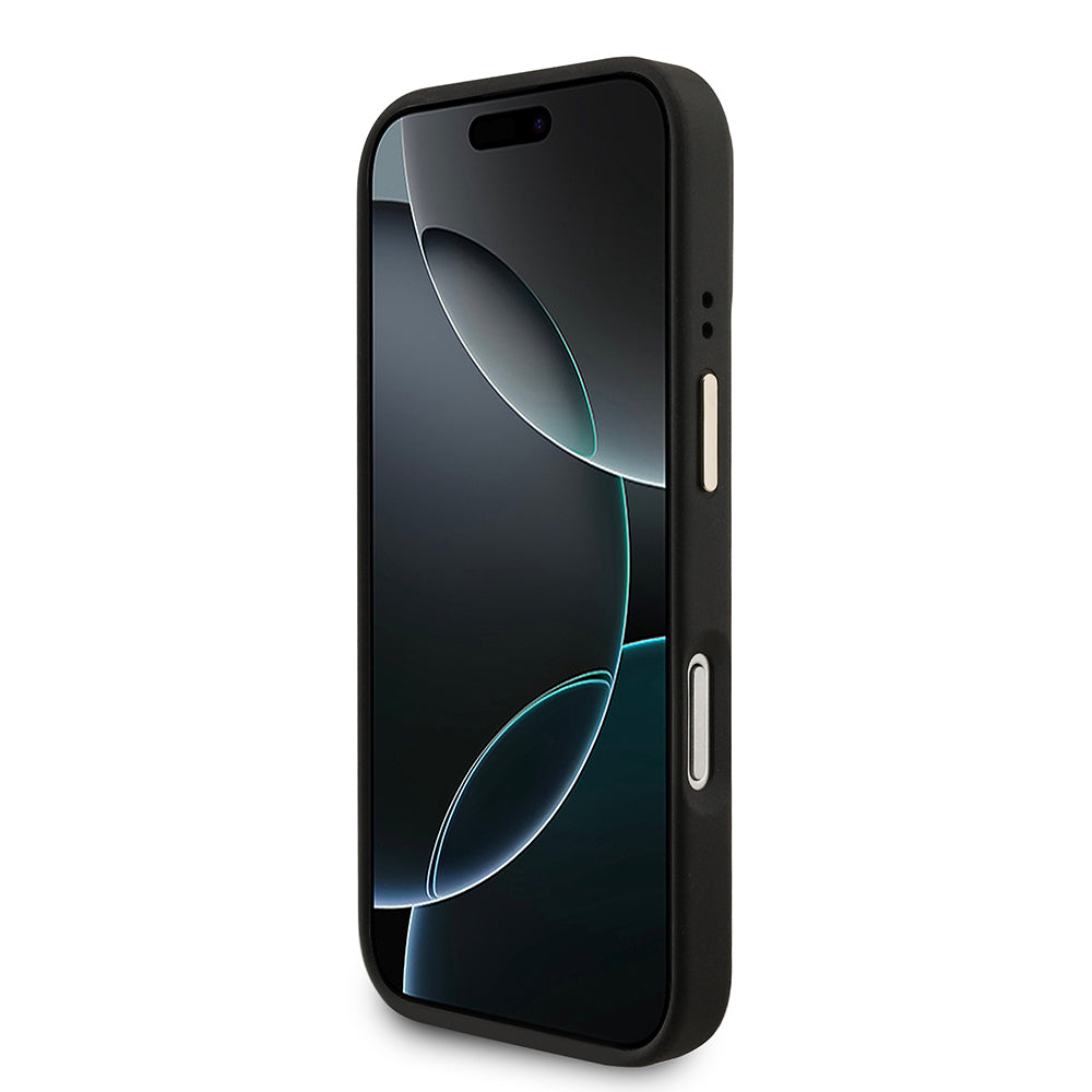 Apple iPhone 17 Pro Kılıf Guess Orjinal Lisanslı M-safe Şarj Özellikli Askılı ve 4G Logo Kartlıklı Kapak Siyah