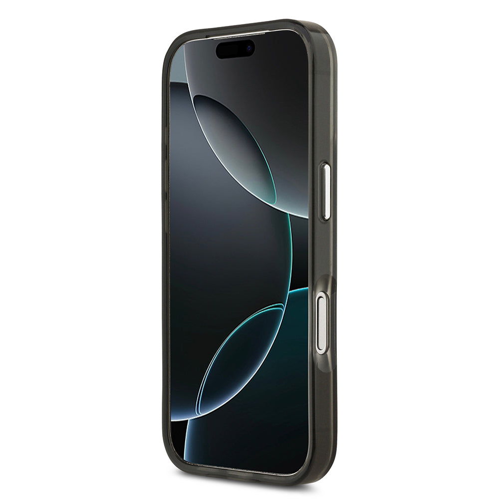 Apple iPhone 17 Pro Kılıf Guess Orjinal Lisanslı M-safe Şarj Özellikli IML Baskılı Üçgen Logolu Metal Kamera Çerçeveli Kapak Siyah