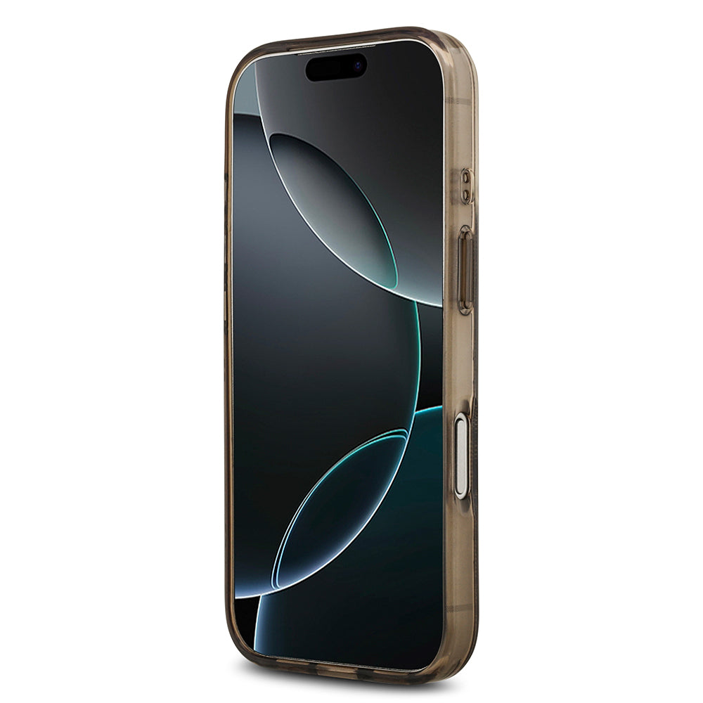 Apple iPhone 17 Pro Kılıf Guess Orjinal Lisanslı M-safe Şarj Özellikli IML Peony ve 4G Desenli Klasik Logolu Kapak Kahverengi
