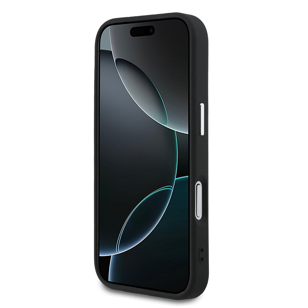 Apple iPhone 17 Pro Kılıf Guess Orjinal Lisanslı M-safe Şarj Özellikli Klasik Yazı Logolu PU Deri Kapak Siyah