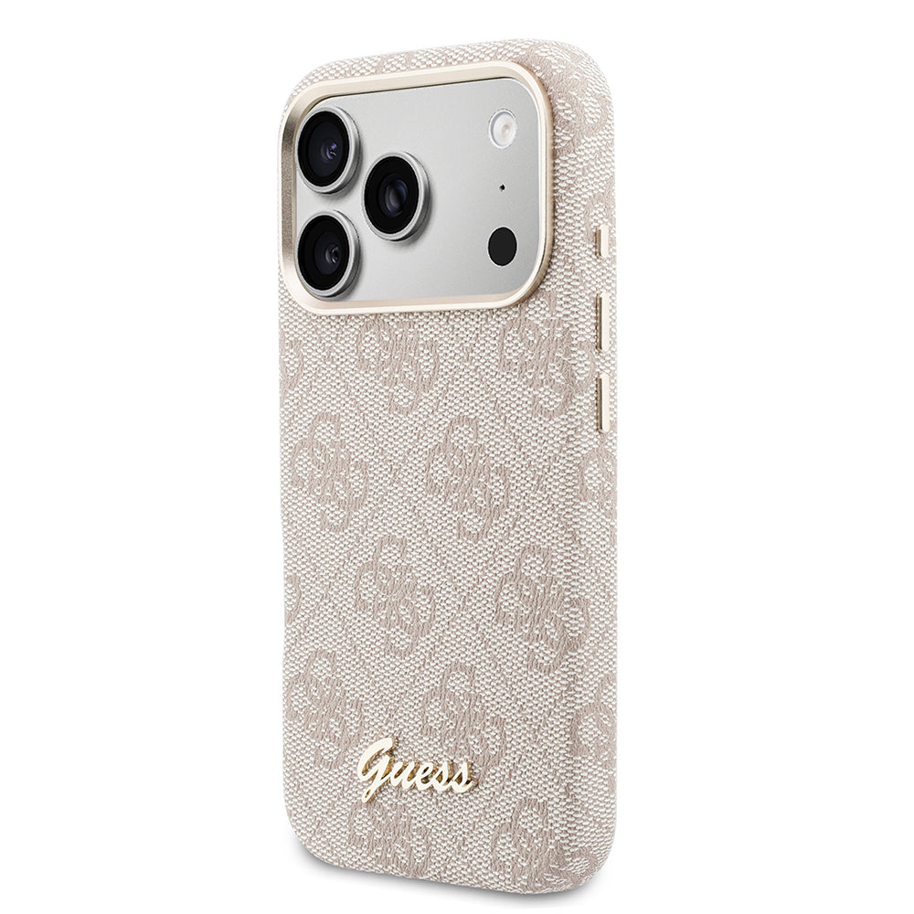 Apple iPhone 17 Pro Kılıf Guess Orjinal Lisanslı M-safe Şarj Özellikli Script Yazı Logolu 4G Desenli Kapak Pembe