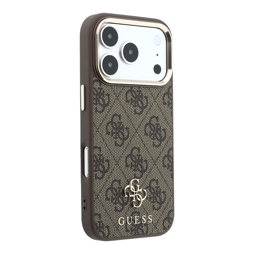 Apple iPhone 17 Pro Kılıf Guess Orjinal Lisanslı M-safe Şarj Özellikli Small 4G Classic Logolu Kapak Kahverengi