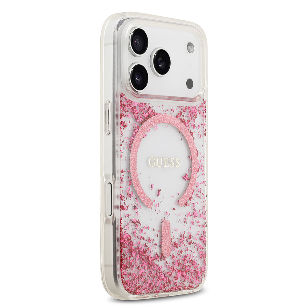 Apple iPhone 17 Pro Kılıf Guess Orjinal Lisanslı M-safe Şarj Özellikli Transparan Resin Bottom Kapak Pembe