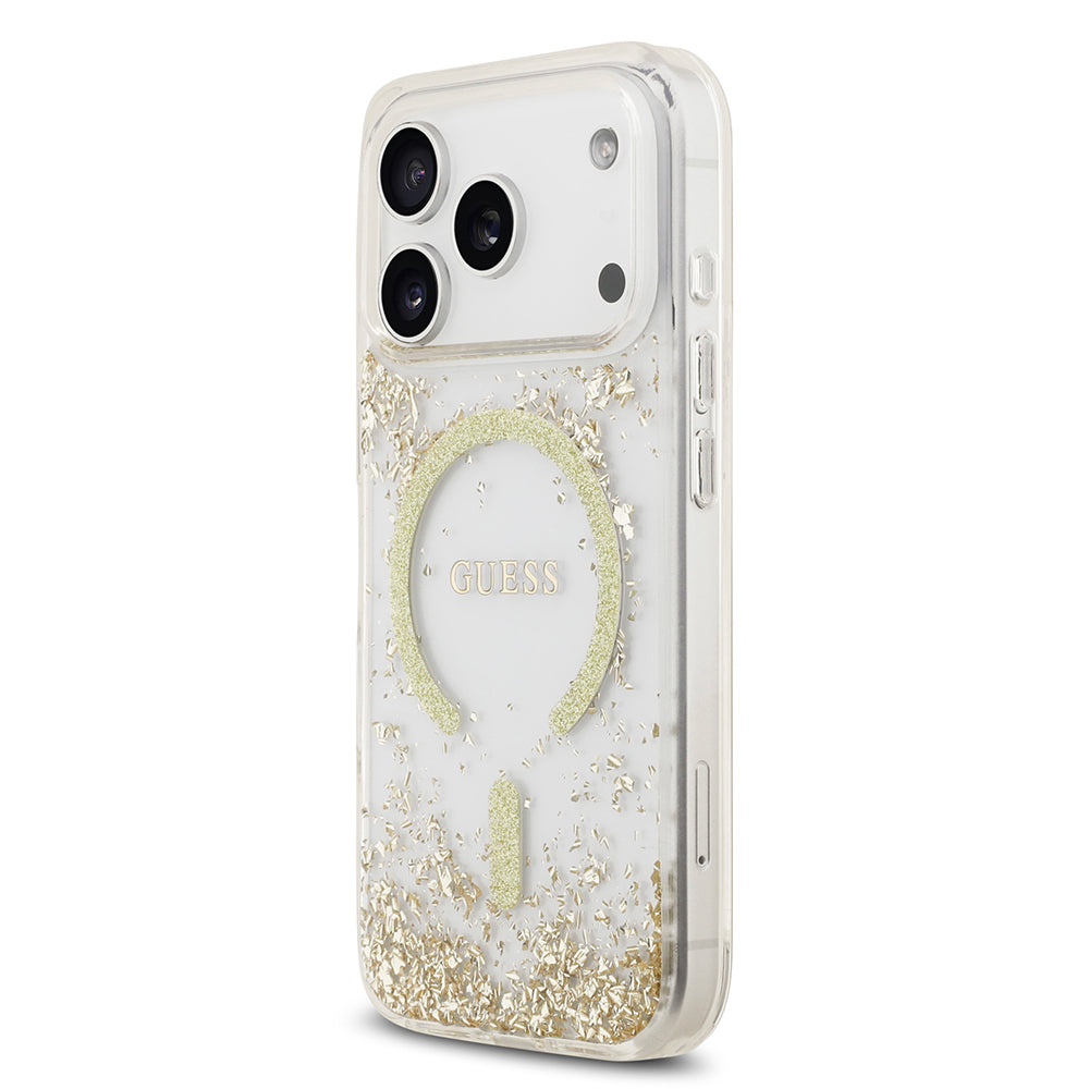 Apple iPhone 17 Pro Kılıf Guess Orjinal Lisanslı M-safe Şarj Özellikli Transparan Resin Bottom Kapak Gold