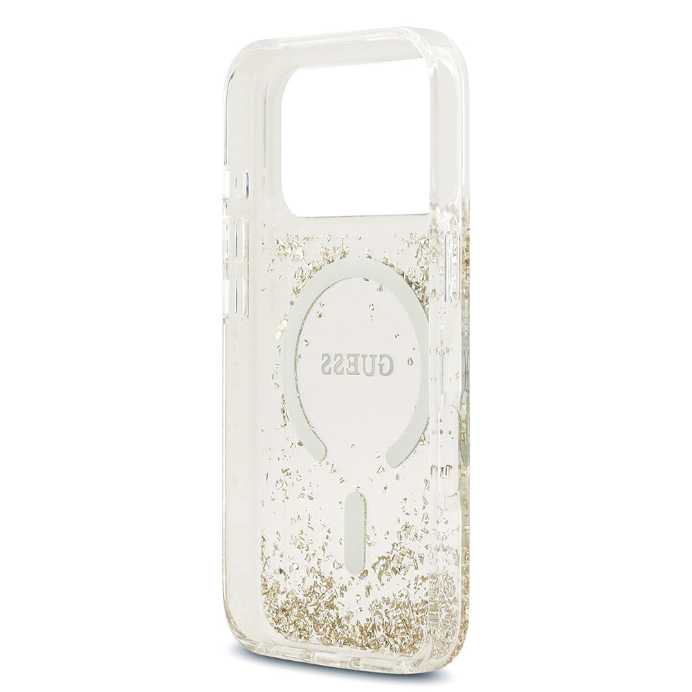 Apple iPhone 17 Pro Kılıf Guess Orjinal Lisanslı M-safe Şarj Özellikli Transparan Resin Bottom Kapak Gold