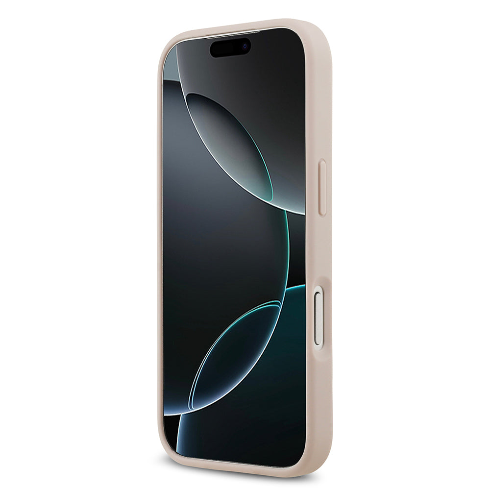 Apple iPhone 17 Pro Kılıf Guess Orjinal Lisanslı M-safe Şarj Özellikli Yazı Logolu Circle Classic Kapak  Pembe
