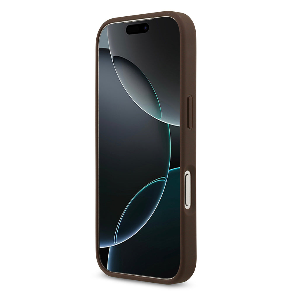 Apple iPhone 17 Pro Kılıf Guess Orjinal Lisanslı M-safe Şarj Özellikli Yazı Logolu Circle Classic Kapak Kahverengi