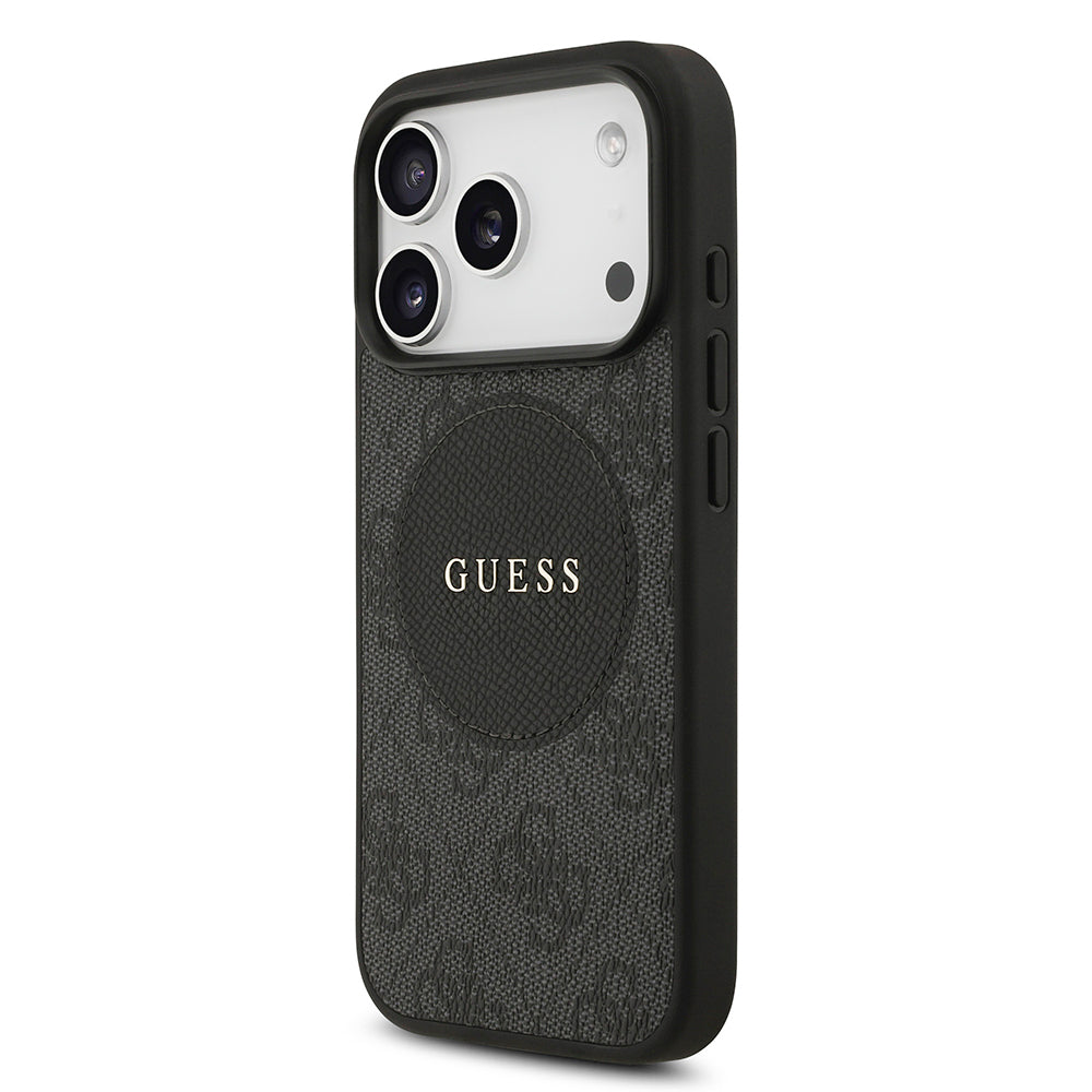 Apple iPhone 17 Pro Kılıf Guess Orjinal Lisanslı M-safe Şarj Özellikli Yazı Logolu Circle Classic Kapak Siyah