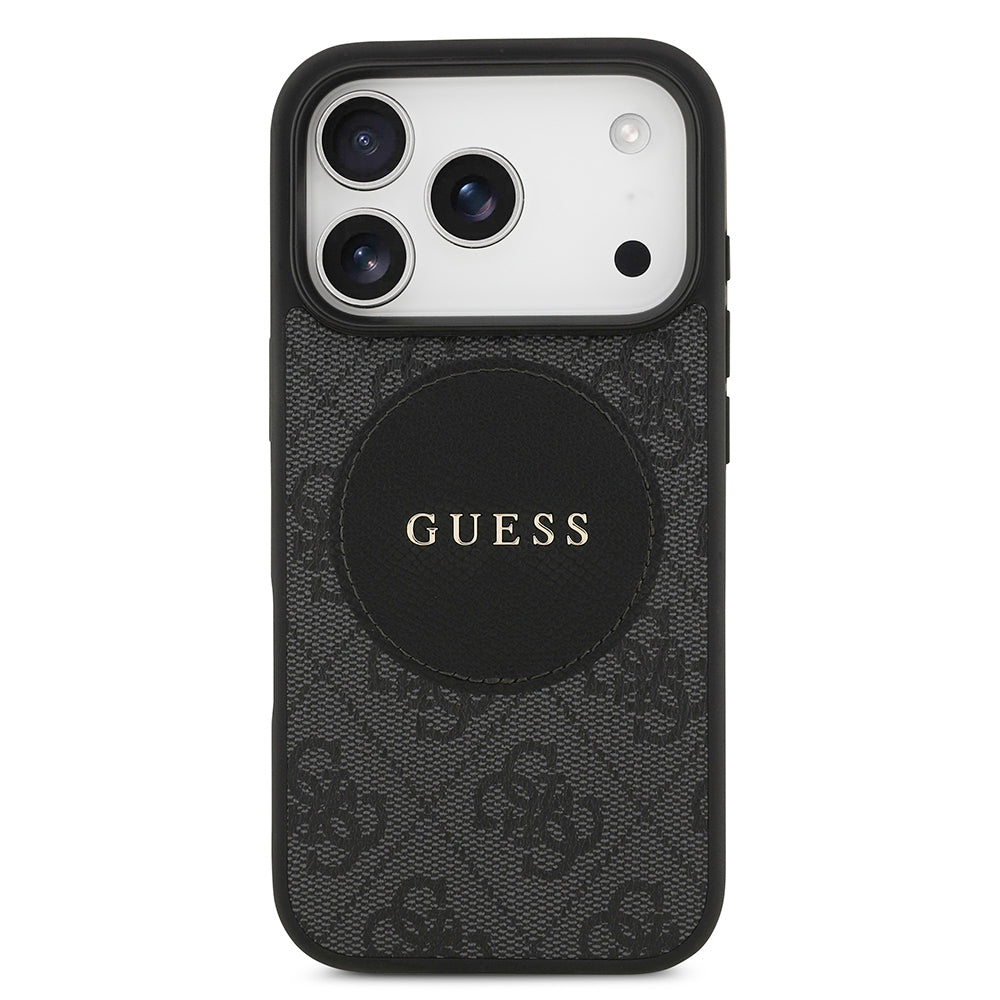 Apple iPhone 17 Pro Kılıf Guess Orjinal Lisanslı M-safe Şarj Özellikli Yazı Logolu Circle Classic Kapak Siyah