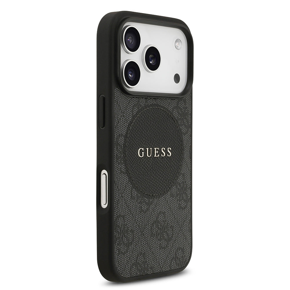 Apple iPhone 17 Pro Kılıf Guess Orjinal Lisanslı M-safe Şarj Özellikli Yazı Logolu Circle Classic Kapak Siyah