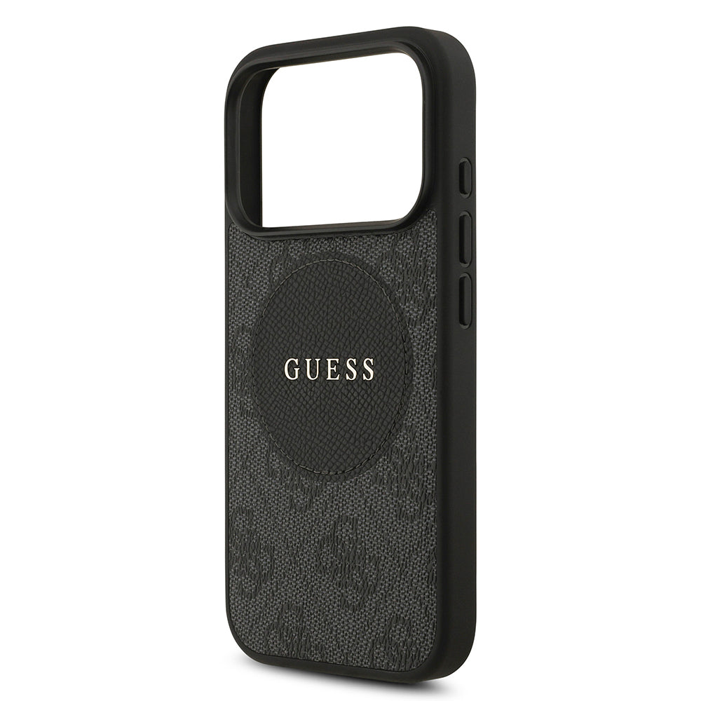 Apple iPhone 17 Pro Kılıf Guess Orjinal Lisanslı M-safe Şarj Özellikli Yazı Logolu Circle Classic Kapak Siyah