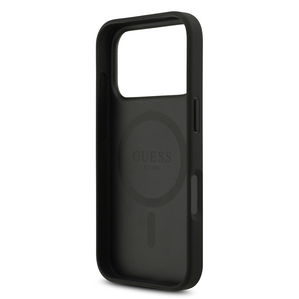 Apple iPhone 17 Pro Kılıf Guess Orjinal Lisanslı M-safe Şarj Özellikli Yazı Logolu Circle Classic Kapak Siyah