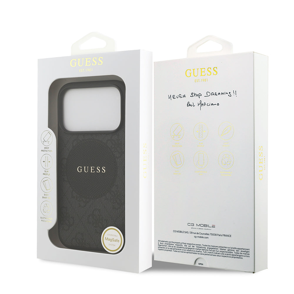 Apple iPhone 17 Pro Kılıf Guess Orjinal Lisanslı M-safe Şarj Özellikli Yazı Logolu Circle Classic Kapak Siyah