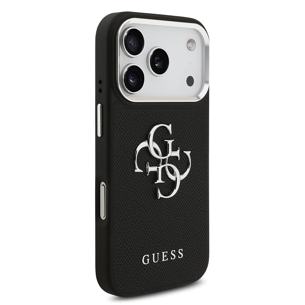 Apple iPhone 17 Pro Kılıf Guess Orjinal Lisanslı PU Deri 4G Büyük Metal Logo Dizaynlı Kapak Siyah