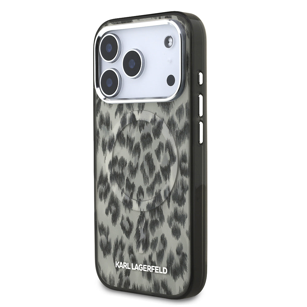 Apple iPhone 17 Pro Kılıf Karl Lagerfeld Orjinal Lisanslı M-safe Şarj Özellikli IML Leopar Baskılı Kapak Kahverengi