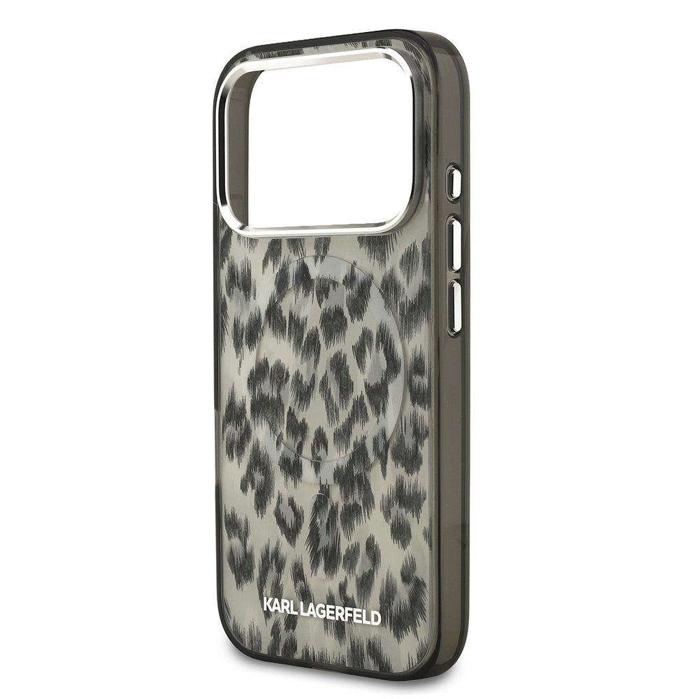 Apple iPhone 17 Pro Kılıf Karl Lagerfeld Orjinal Lisanslı M-safe Şarj Özellikli IML Leopar Baskılı Kapak Kahverengi