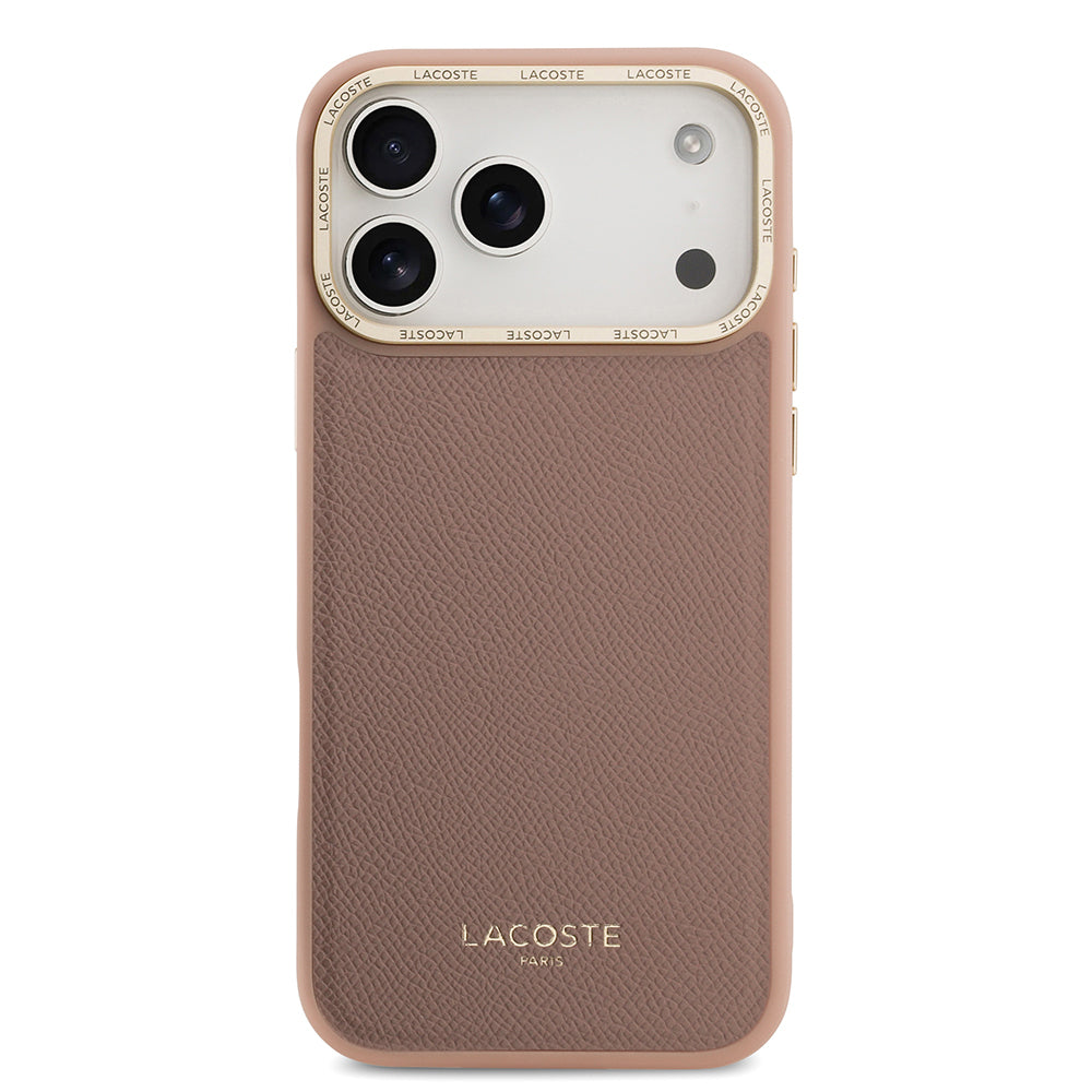 Apple iPhone 17 Pro Kılıf Lacoste Orjinal Lisanslı M-safe Şarj Özellikli Champs Elysees PU Deri Tasarımlı Kapak Pembe
