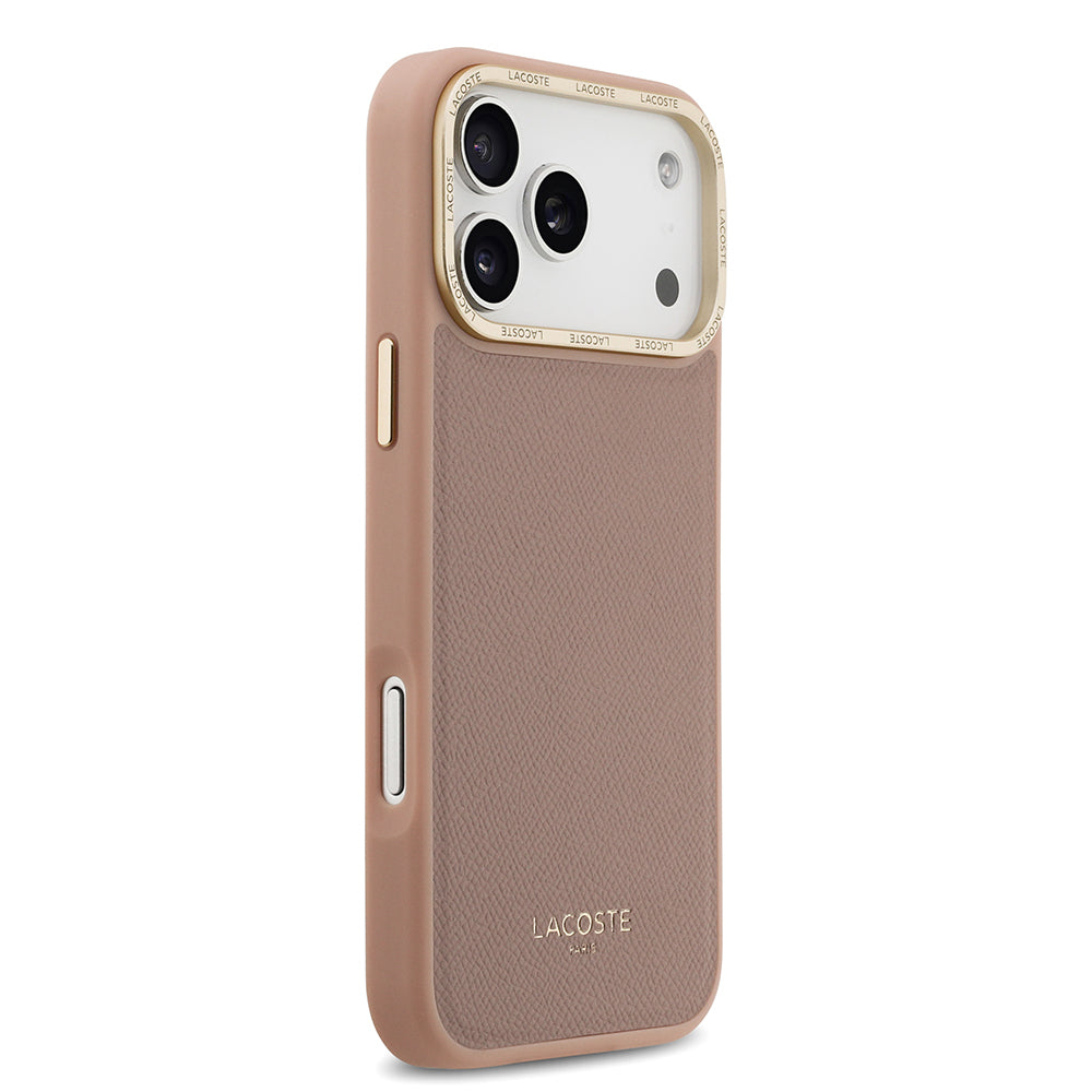 Apple iPhone 17 Pro Kılıf Lacoste Orjinal Lisanslı M-safe Şarj Özellikli Champs Elysees PU Deri Tasarımlı Kapak Pembe