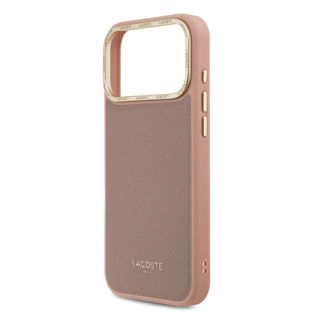 Apple iPhone 17 Pro Kılıf Lacoste Orjinal Lisanslı M-safe Şarj Özellikli Champs Elysees PU Deri Tasarımlı Kapak Pembe