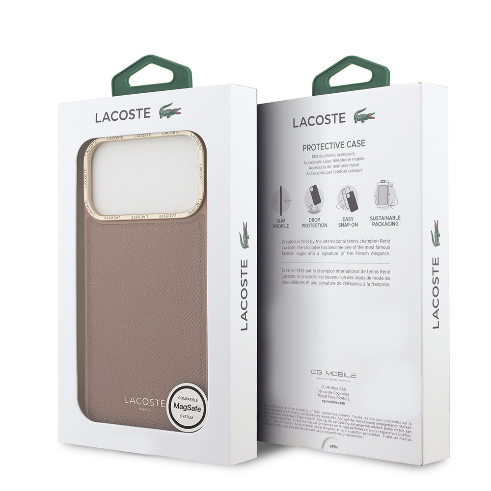 Apple iPhone 17 Pro Kılıf Lacoste Orjinal Lisanslı M-safe Şarj Özellikli Champs Elysees PU Deri Tasarımlı Kapak Pembe