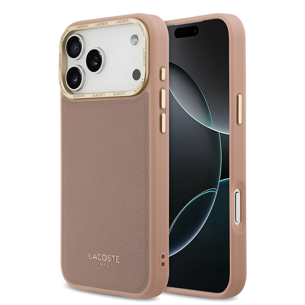 Apple iPhone 17 Pro Kılıf Lacoste Orjinal Lisanslı M-safe Şarj Özellikli Champs Elysees PU Deri Tasarımlı Kapak Pembe