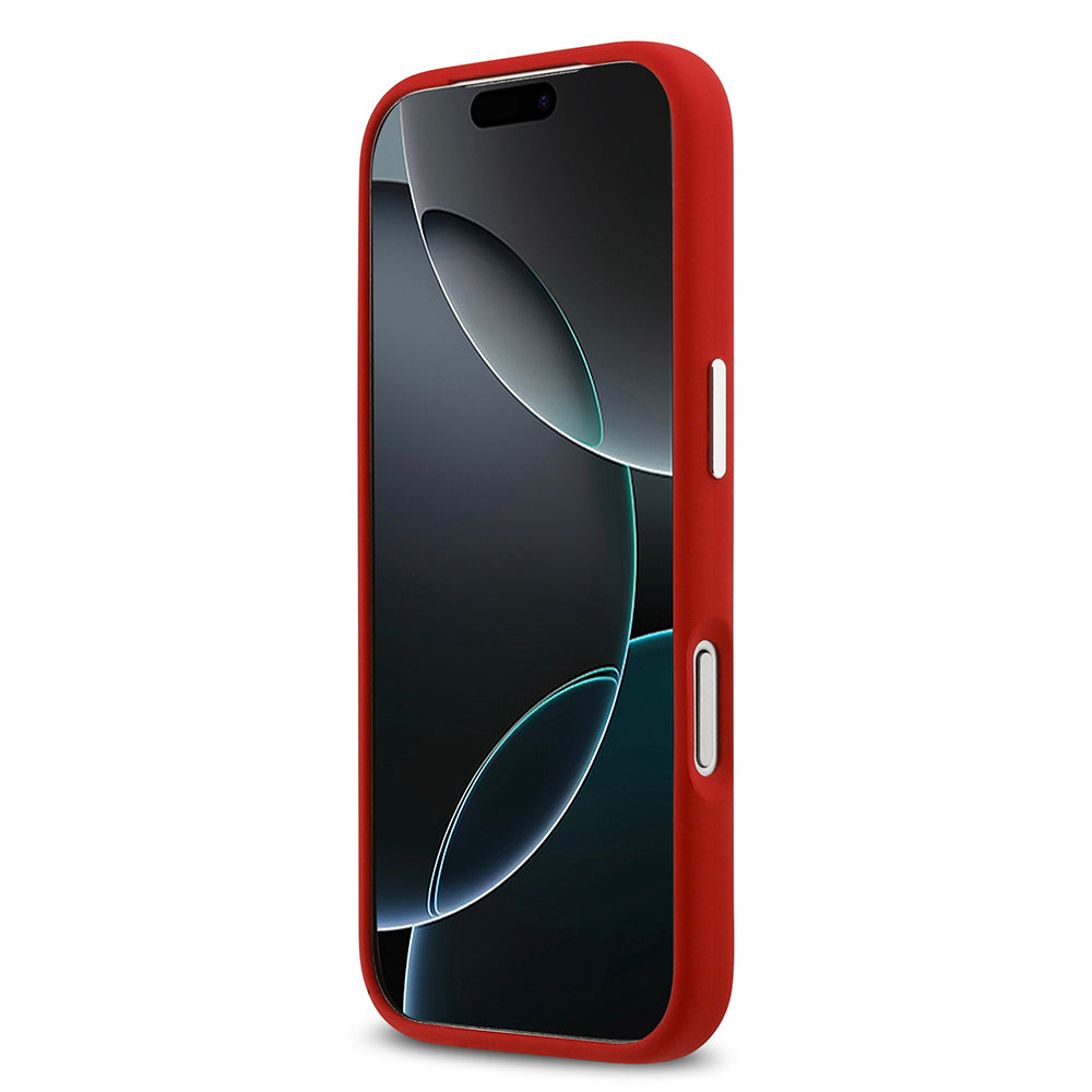 Apple iPhone 17 Pro Kılıf Lacoste Orjinal Lisanslı M-safe Şarj Özellikli İkonik Logolu Metal Kamera Çerçeveli Silikon Kapak Kırmızı