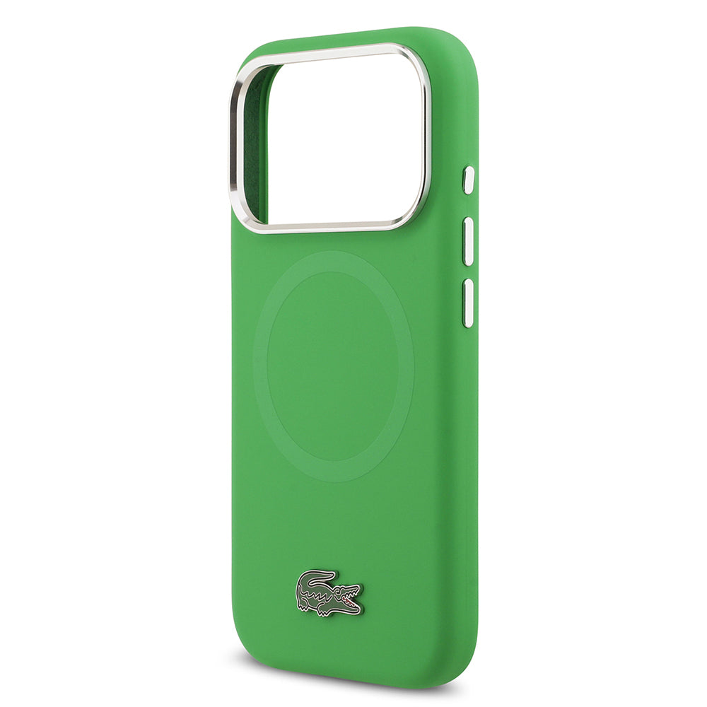 Apple iPhone 17 Pro Kılıf Lacoste Orjinal Lisanslı M-safe Şarj Özellikli İkonik Logolu Metal Kamera Çerçeveli Silikon Kapak Yeşil