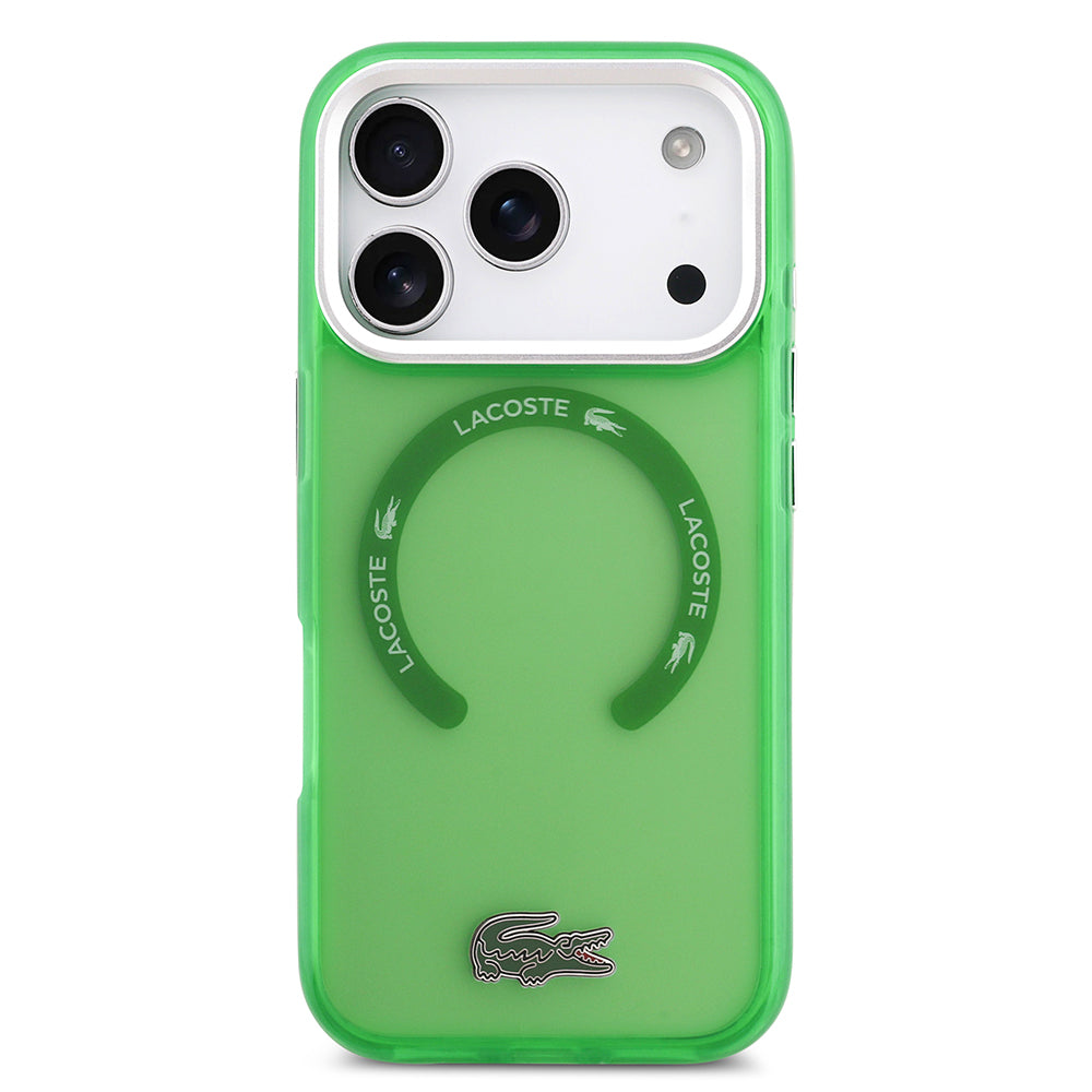 Apple iPhone 17 Pro Kılıf Lacoste Orjinal Lisanslı M-safe Şarj Özellikli İkonik Timsah Logolu Buzlu Kapak Yeşil