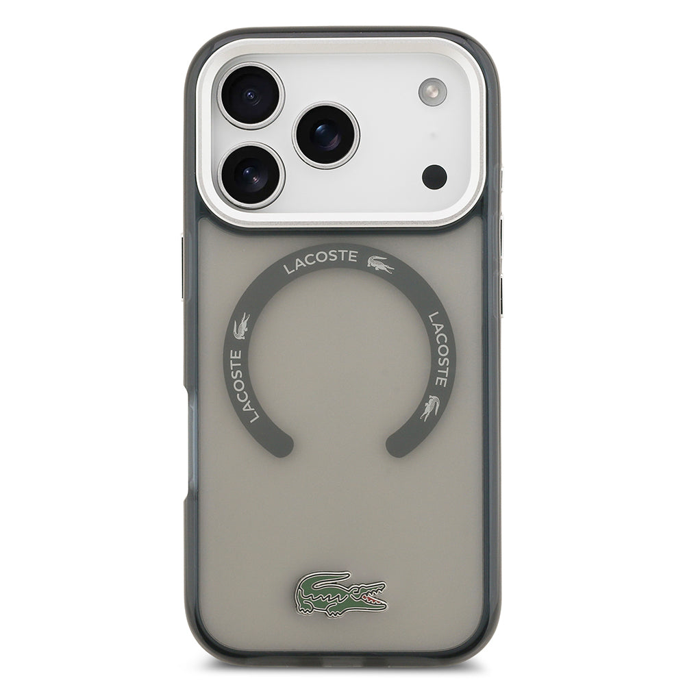 Apple iPhone 17 Pro Kılıf Lacoste Orjinal Lisanslı M-safe Şarj Özellikli İkonik Timsah Logolu Buzlu Kapak Gri