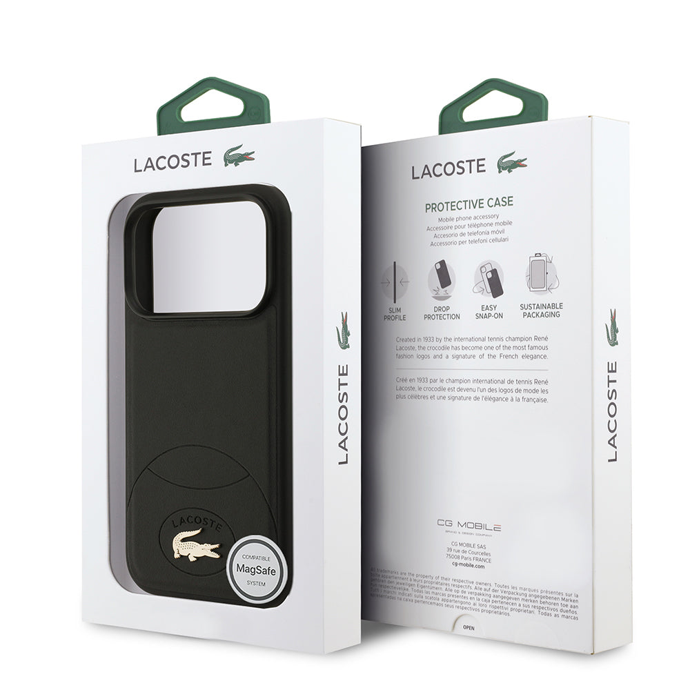 Apple iPhone 17 Pro Kılıf Lacoste Orjinal Lisanslı M-safe Şarj Özellikli PU Deri Tasarımlı Metal Logolu Kapak Yeşil